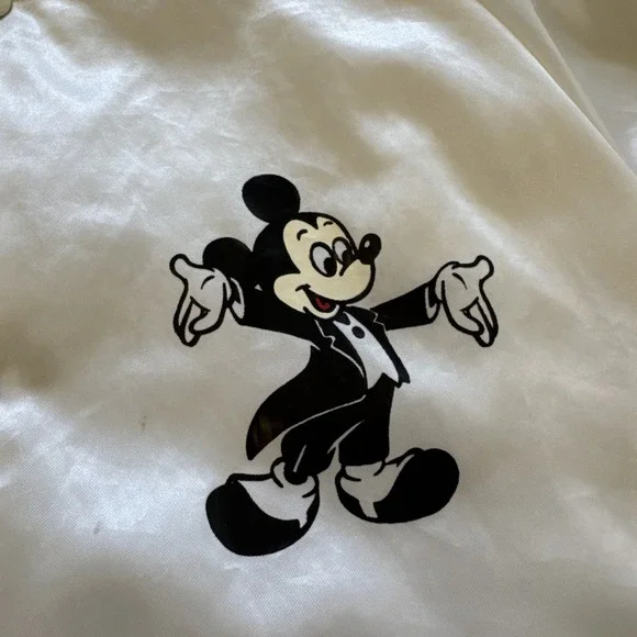 Vintage Mickey Mouse Satin Jacket Youth XL White Bomber Disney Chalk Line 80s‎